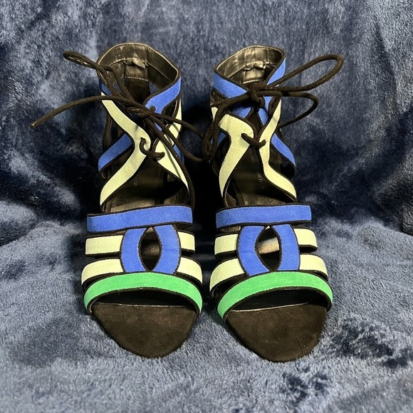 Zara Shoes - ZARA BLUE GREEN HIGH HEEL LACE UP STRAPS SANDALS SHOES SIZE 39